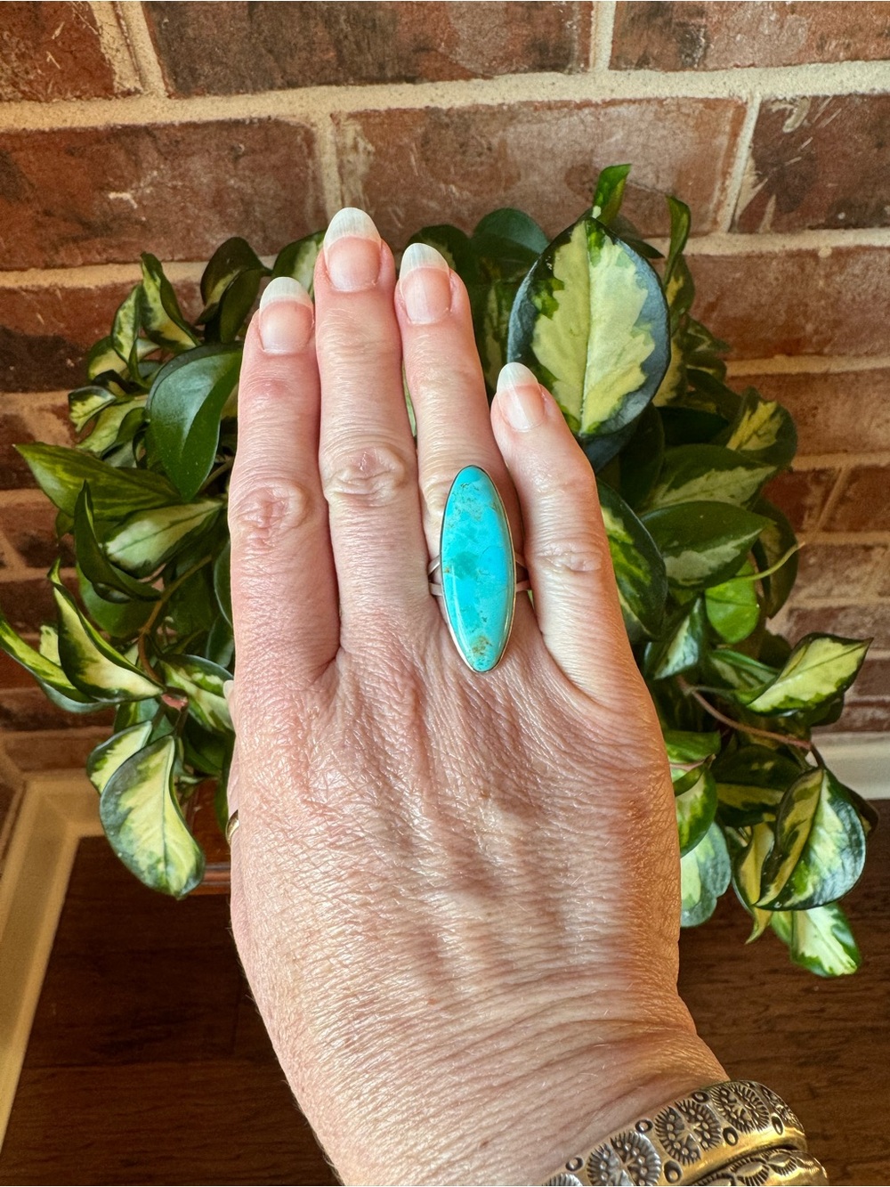 Lovely Sterling Silver Navette Turquoise Ring 7.25